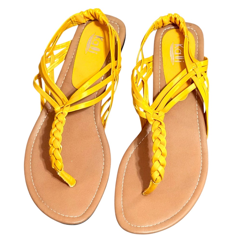 Kalli Women Yellow Braided‎ Thong Slingback Flat Sandals Strappy Size 11